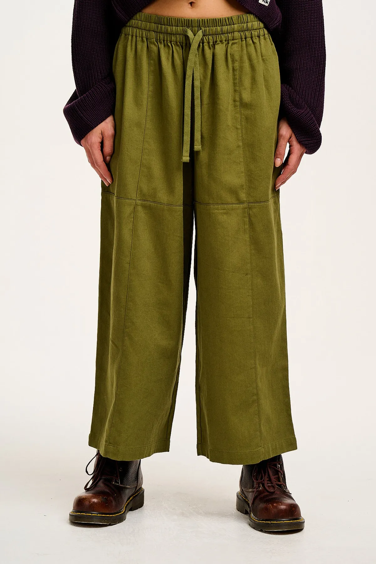 Outlet Chuck - Wide Leg Cotton Trousers in Khaki All Bottoms|Trousers
