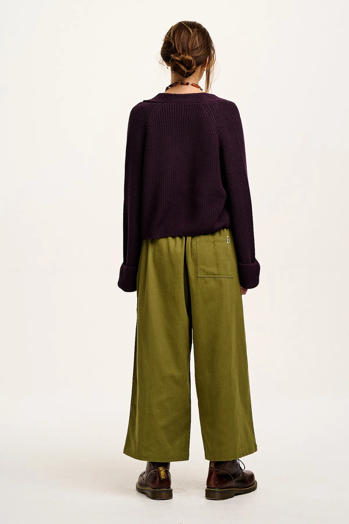 Outlet Chuck - Wide Leg Cotton Trousers in Khaki All Bottoms|Trousers