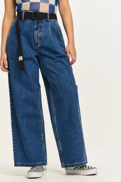 Online Cole - Baggy Wide Leg Denim Jeans in Mid Wash Blue All Bottoms|Jeans