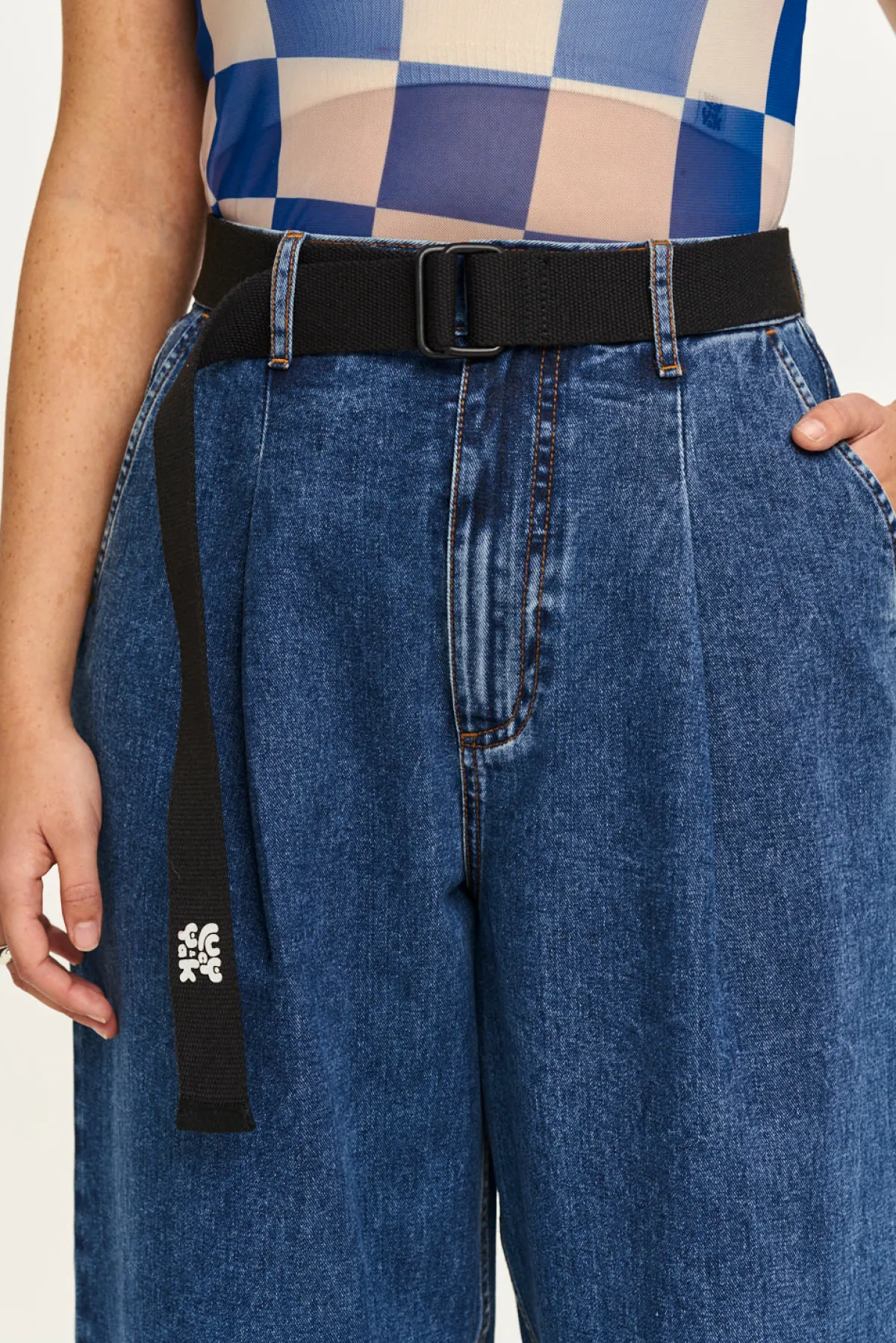 Online Cole - Baggy Wide Leg Denim Jeans in Mid Wash Blue All Bottoms|Jeans