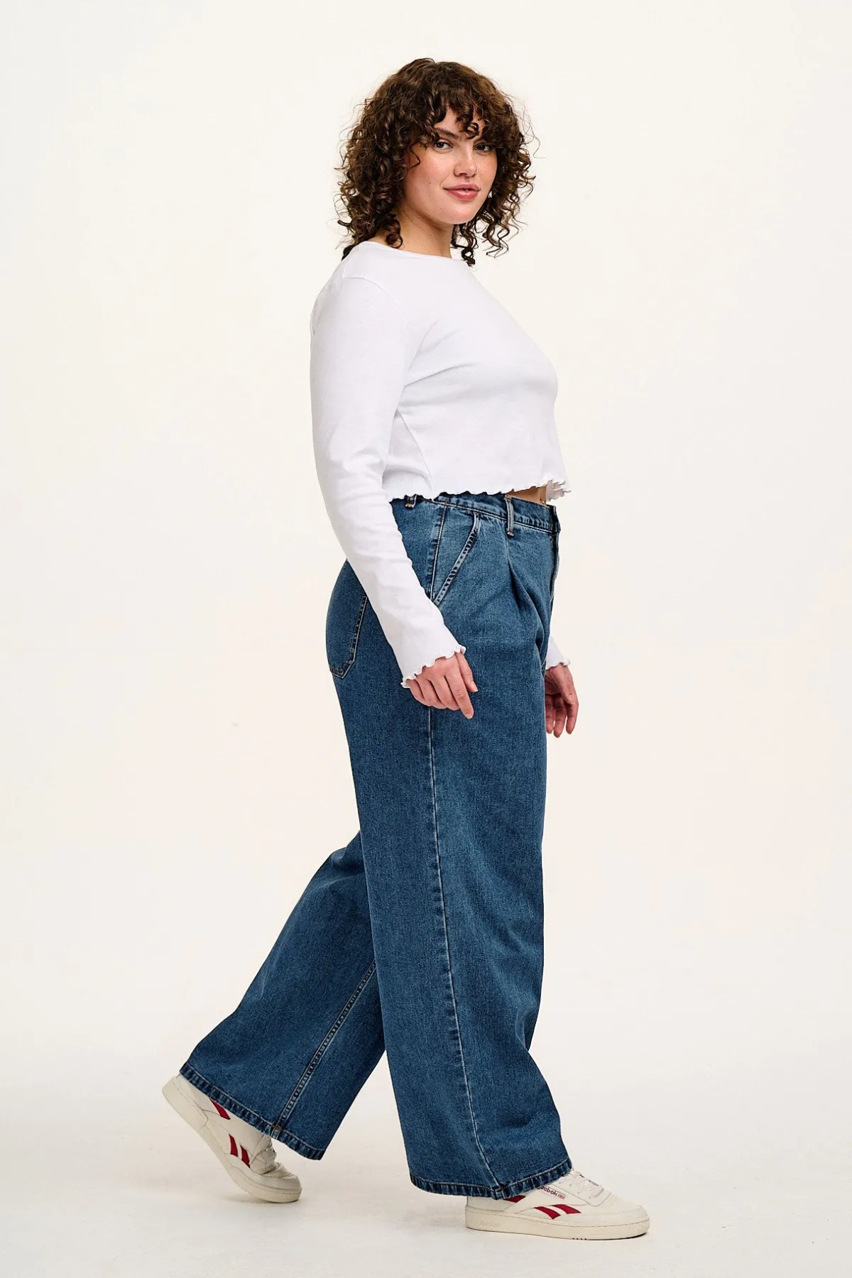 Online Cole - Baggy Wide Leg Denim Jeans in Mid Wash Blue All Bottoms|Jeans