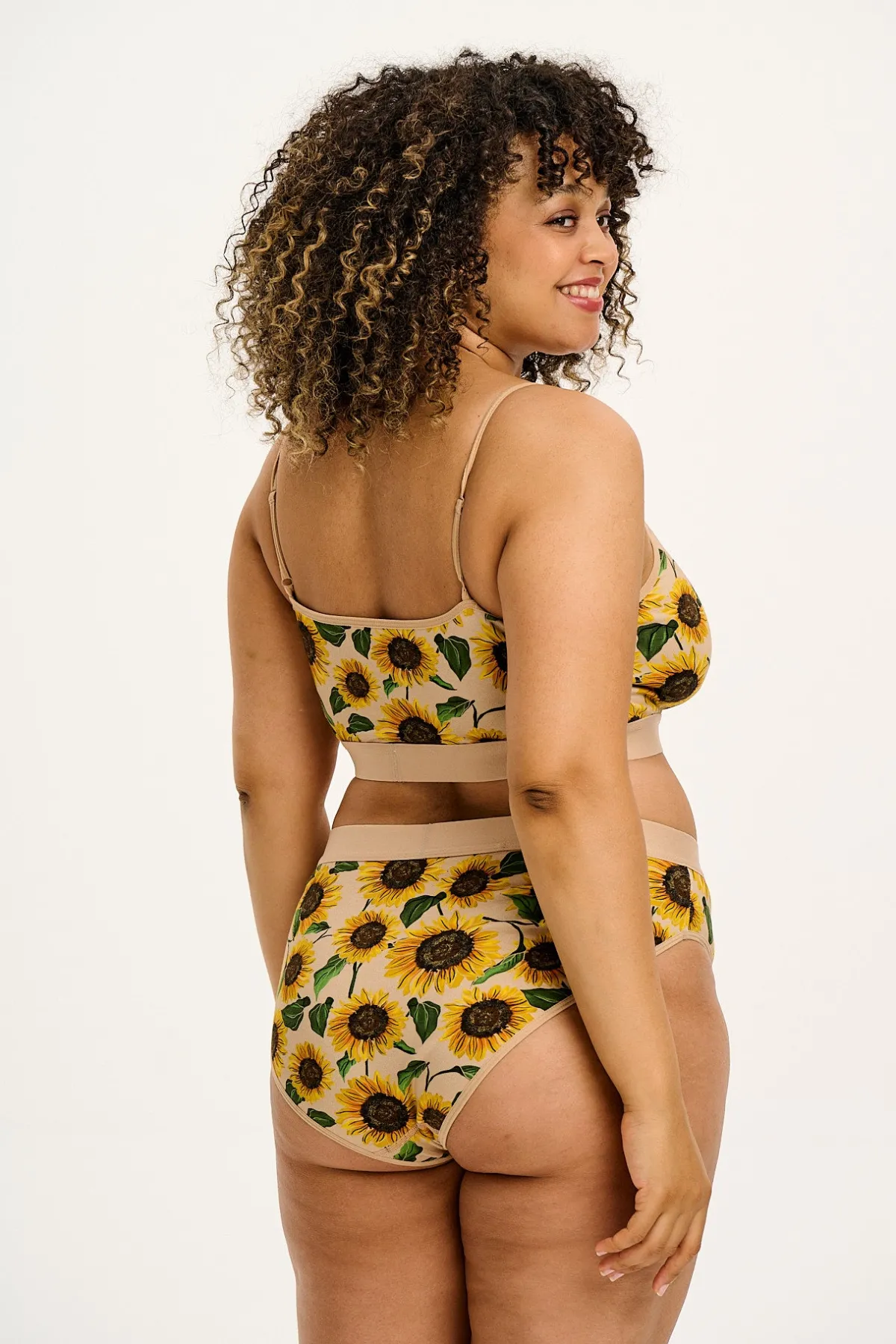 New Cora - Cotton & Bamboo Bikini Pant in Cream Sunflower Print All Bottoms|All Underwear