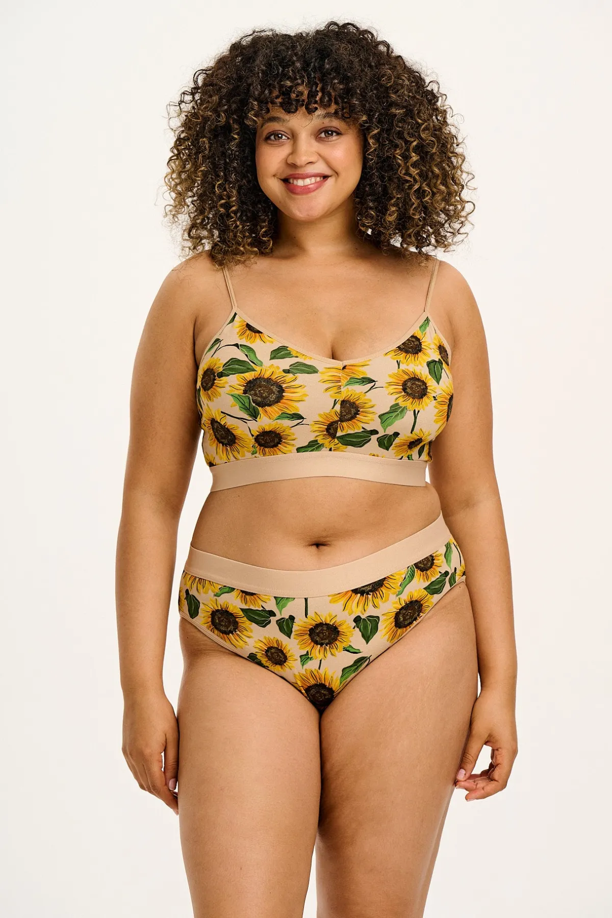 New Cora - Cotton & Bamboo Bikini Pant in Cream Sunflower Print All Bottoms|All Underwear