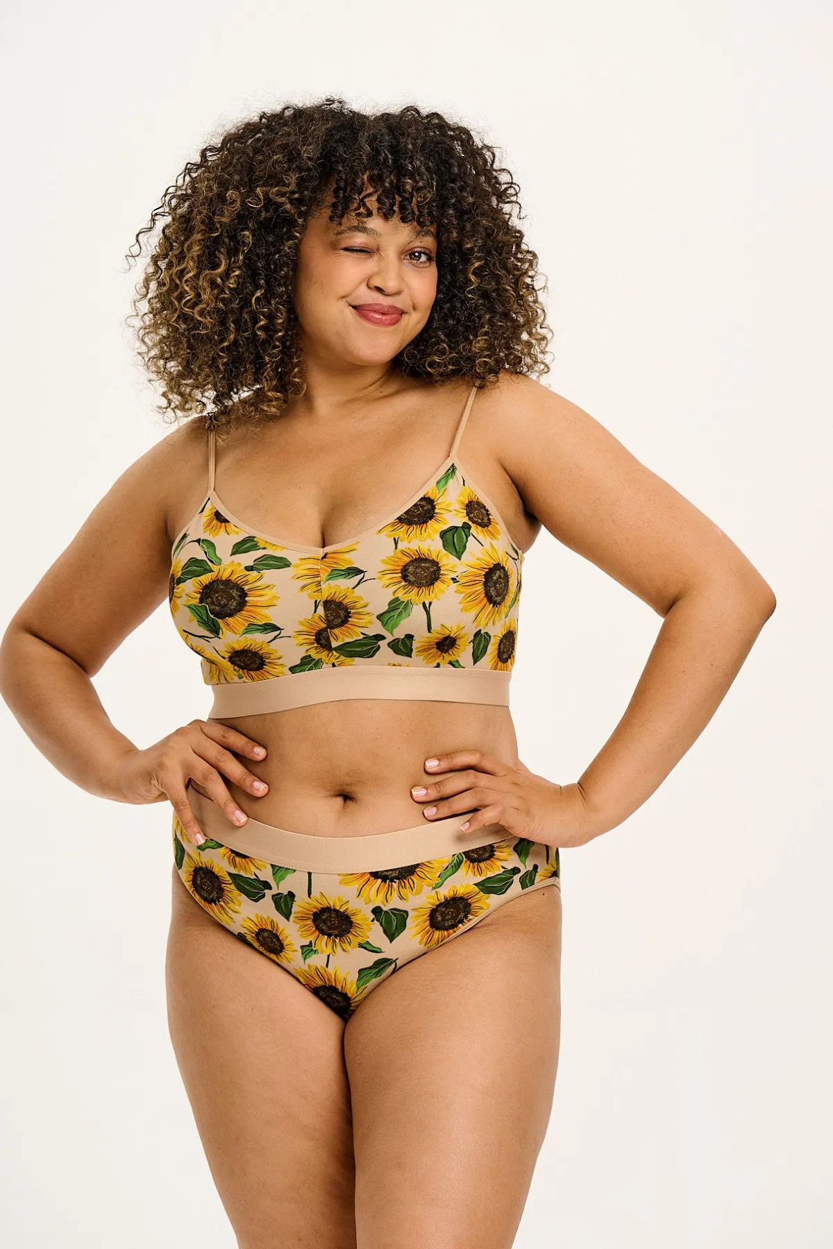New Cora - Cotton & Bamboo Bikini Pant in Cream Sunflower Print All Bottoms|All Underwear
