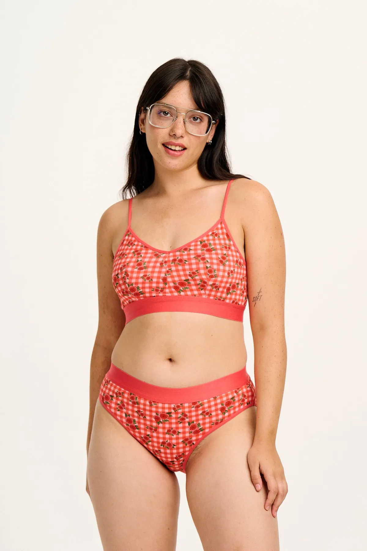 Fashion Cora - Cotton & Bamboo Bikini Pant in Pink Check Rosalind Print All Bottoms|All Underwear