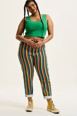 Outlet Dana - Mom Twill Jeans in Rainbow Stripe Print All Bottoms