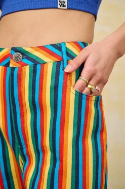 Outlet Dana - Mom Twill Jeans in Rainbow Stripe Print All Bottoms
