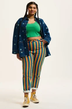 Outlet Dana - Mom Twill Jeans in Rainbow Stripe Print All Bottoms