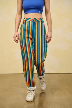 Outlet Dana - Mom Twill Jeans in Rainbow Stripe Print All Bottoms