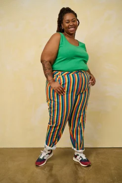 Outlet Dana - Mom Twill Jeans in Rainbow Stripe Print All Bottoms
