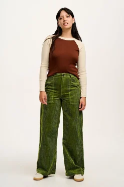 Discount Delores - Wide Leg Corduroy Trousers in Pesto Green All Bottoms