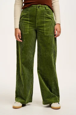 Discount Delores - Wide Leg Corduroy Trousers in Pesto Green All Bottoms