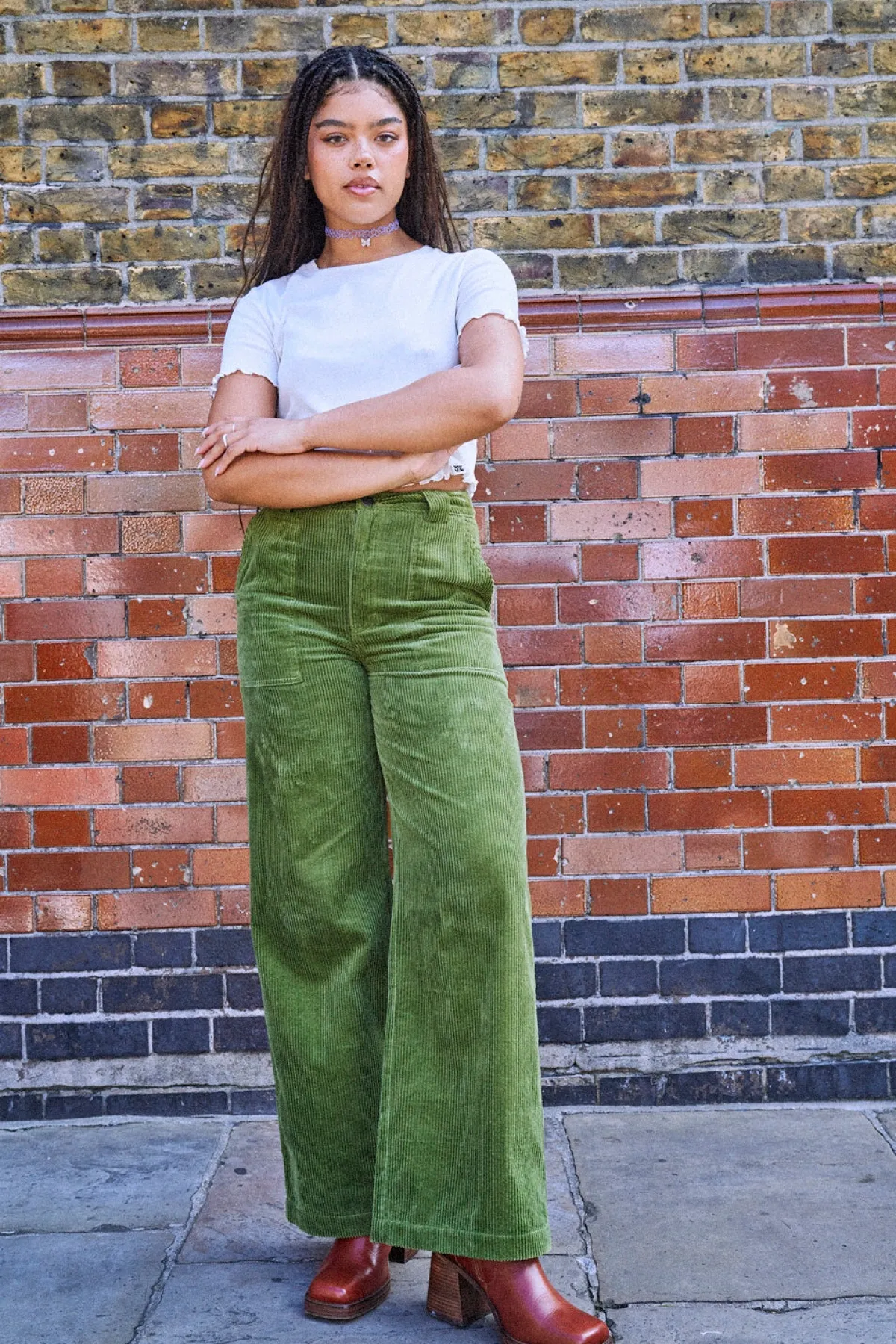 Discount Delores - Wide Leg Corduroy Trousers in Pesto Green All Bottoms