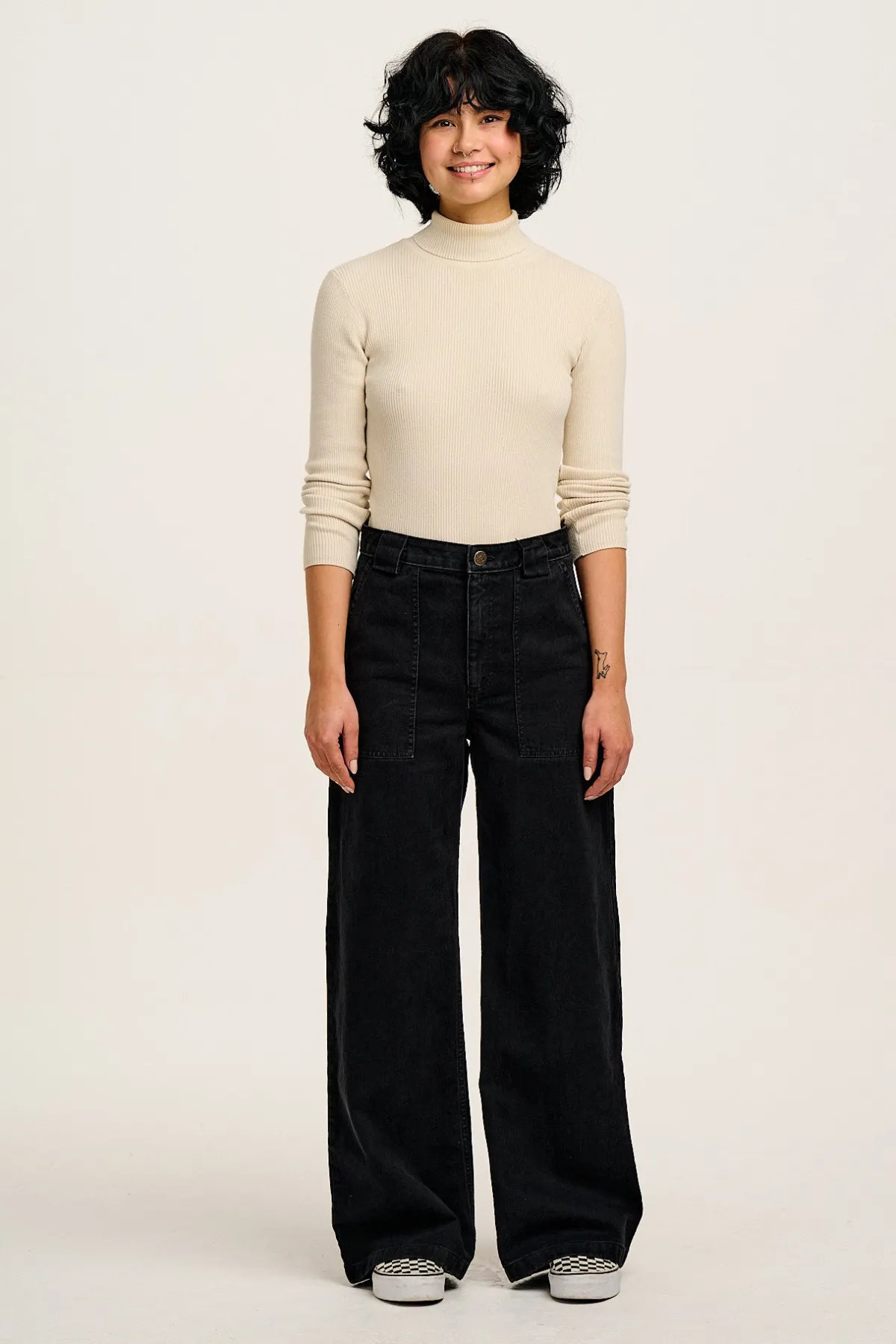 Best Delores - Wide Leg Denim Jeans Washed Black All Bottoms|Jeans