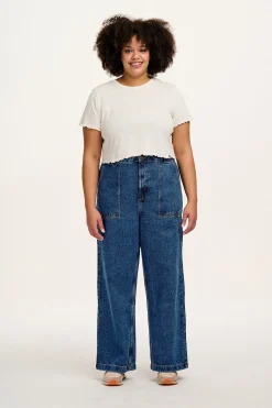 Online Delores - Wide Leg Denim Jeans in Mid Wash Blue All Bottoms|Jeans
