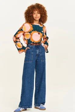 Online Delores - Wide Leg Denim Jeans in Mid Wash Blue All Bottoms|Jeans