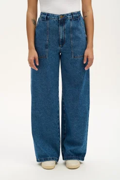 Online Delores - Wide Leg Denim Jeans in Mid Wash Blue All Bottoms|Jeans