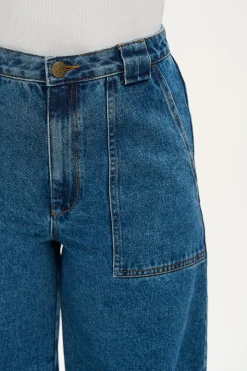 Online Delores - Wide Leg Denim Jeans in Mid Wash Blue All Bottoms|Jeans