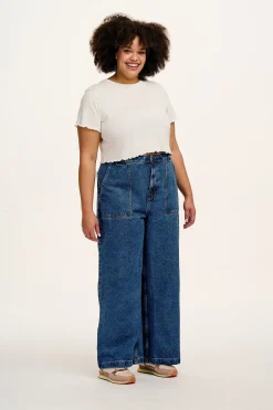 Online Delores - Wide Leg Denim Jeans in Mid Wash Blue All Bottoms|Jeans