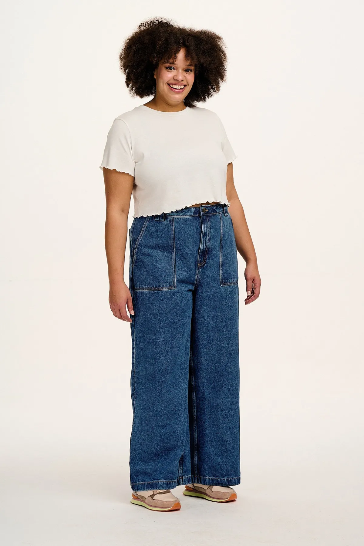 Online Delores - Wide Leg Denim Jeans in Mid Wash Blue All Bottoms|Jeans