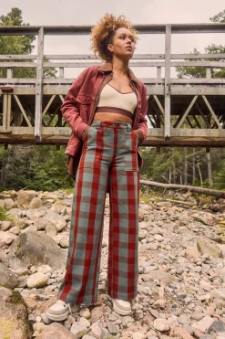 Online Delores - Wide Leg Twill Jeans in Green & Red Houston Tartan Print All Bottoms