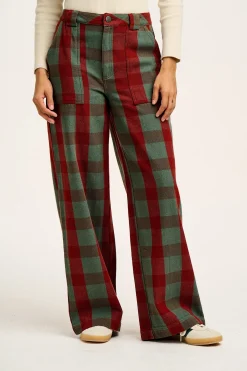 Online Delores - Wide Leg Twill Jeans in Green & Red Houston Tartan Print All Bottoms