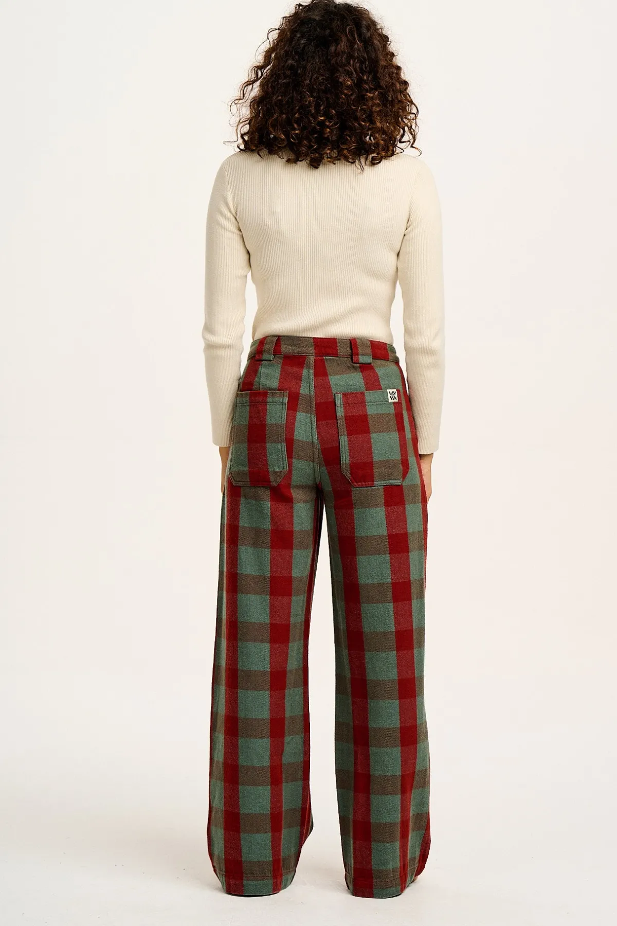 Online Delores - Wide Leg Twill Jeans in Green & Red Houston Tartan Print All Bottoms