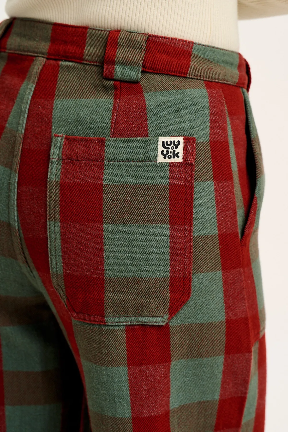 Online Delores - Wide Leg Twill Jeans in Green & Red Houston Tartan Print All Bottoms