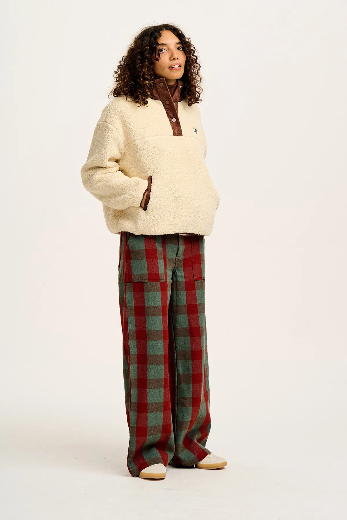 Online Delores - Wide Leg Twill Jeans in Green & Red Houston Tartan Print All Bottoms