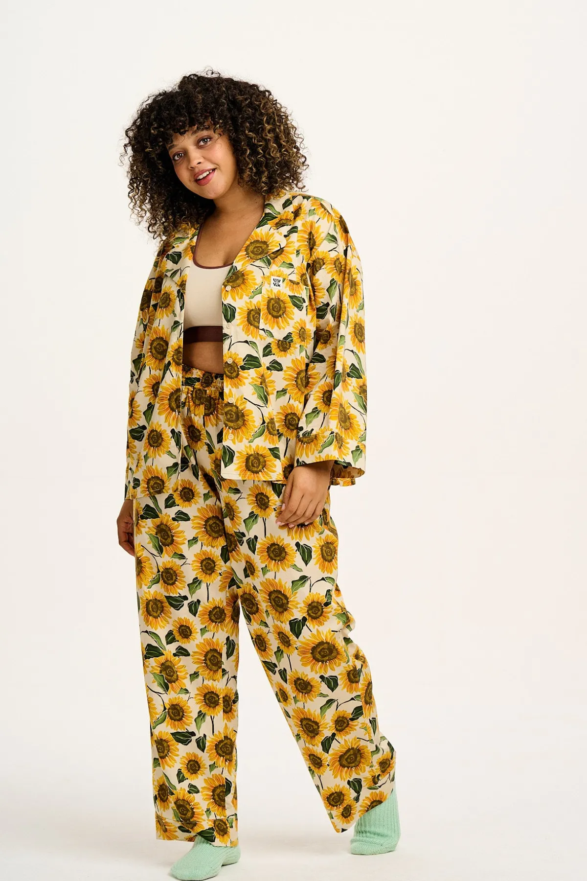 Hot Dreamer - Soft Cotton Pyjama Set in Cream Sunflower Print All Nightwear