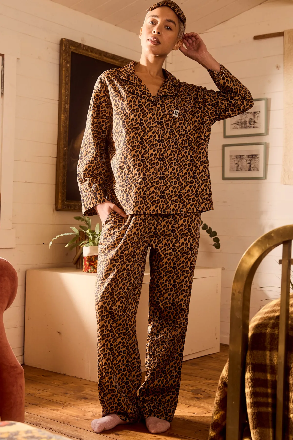Sale Dreamer - Soft Cotton Pyjama Set in Leopard Print All Nightwear