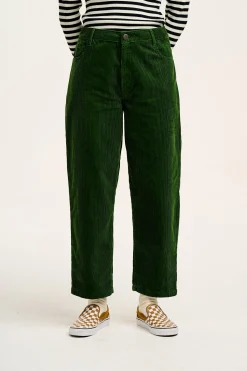 Discount Drew - Straight Leg Corduroy Trousers in Highland Green All Bottoms|Trousers