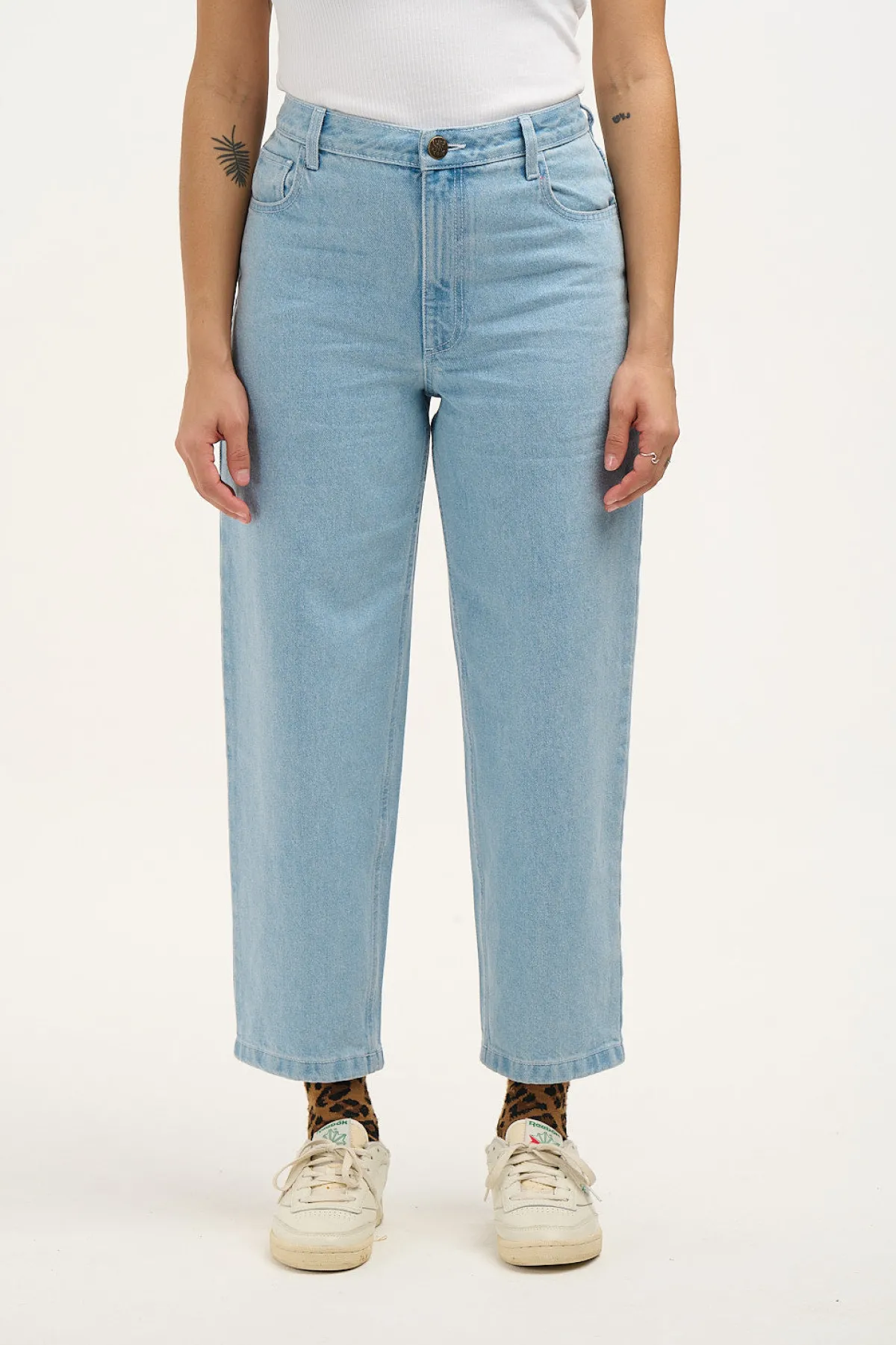 Online Drew - Straight Leg Denim Jeans in Light Wash Blue All Bottoms|Jeans