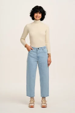 Online Drew - Straight Leg Denim Jeans in Light Wash Blue All Bottoms|Jeans