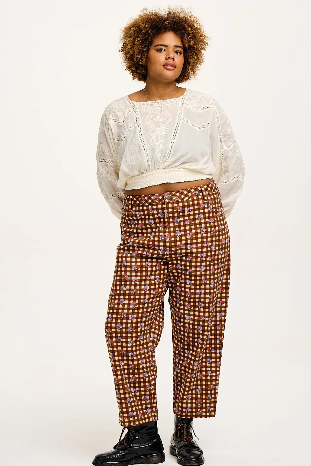 Fashion Drew - Straight Leg Twill Trousers in Meryl Check Print All Bottoms