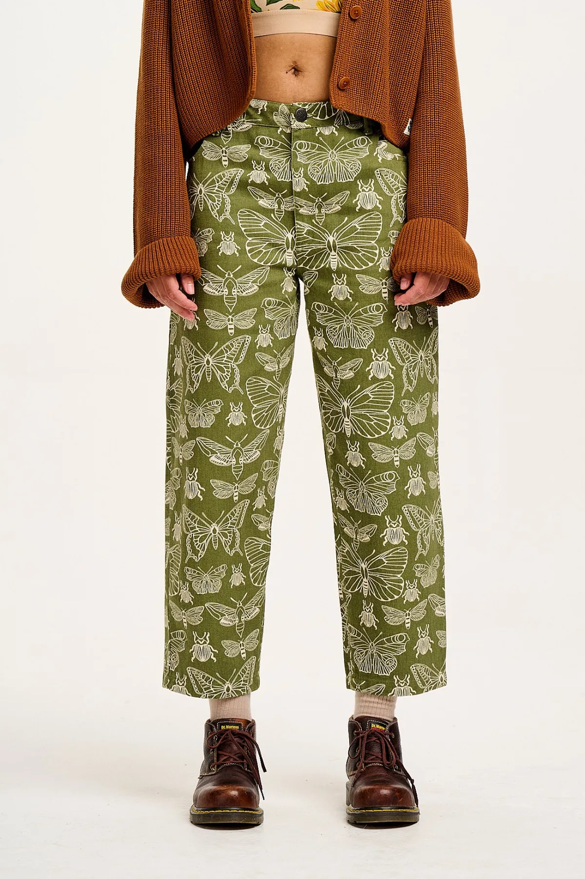 Online Drew - Straight Leg Twill Trousers in Papilio Print All Bottoms|Trousers