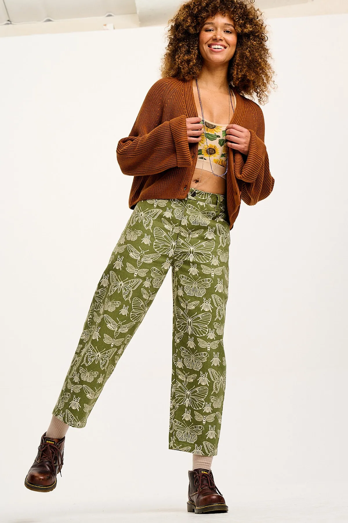 Online Drew - Straight Leg Twill Trousers in Papilio Print All Bottoms|Trousers