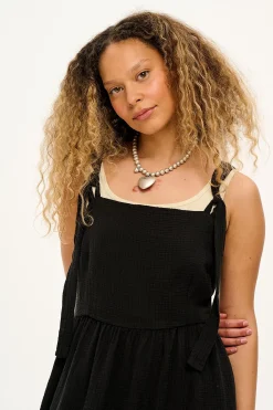 Discount Faye - Midi Cotton Gauze Dress in Black All Dresses & Skirts
