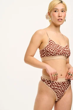 Discount Fleur - Cotton & Bamboo Thong in Amara Grid Print All Underwear