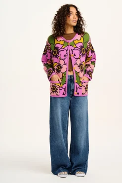 Outlet Frederika - Cardigan in Purple Poppies Print All Outerwear & Knitwear|Knitwear
