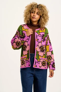 Outlet Frederika - Cardigan in Purple Poppies Print All Outerwear & Knitwear|Knitwear