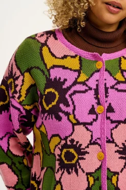 Outlet Frederika - Cardigan in Purple Poppies Print All Outerwear & Knitwear|Knitwear