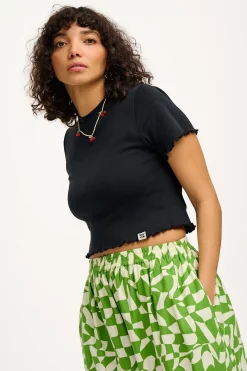 Clearance Greta - Cropped Cotton Top in Black All Tops & Tees|Cropped Tops