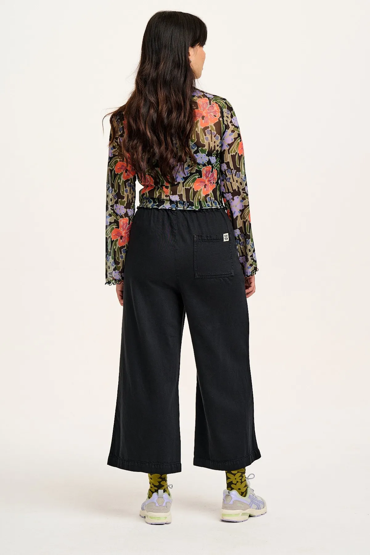 Online Halston - Wide leg Cotton & Hemp Trousers in Black All Bottoms