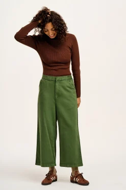 Hot Halston - Wide leg Cotton & Hemp Trousers in Highland Green All Bottoms