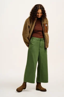 Hot Halston - Wide leg Cotton & Hemp Trousers in Highland Green All Bottoms