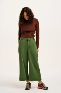 Hot Halston - Wide leg Cotton & Hemp Trousers in Highland Green All Bottoms