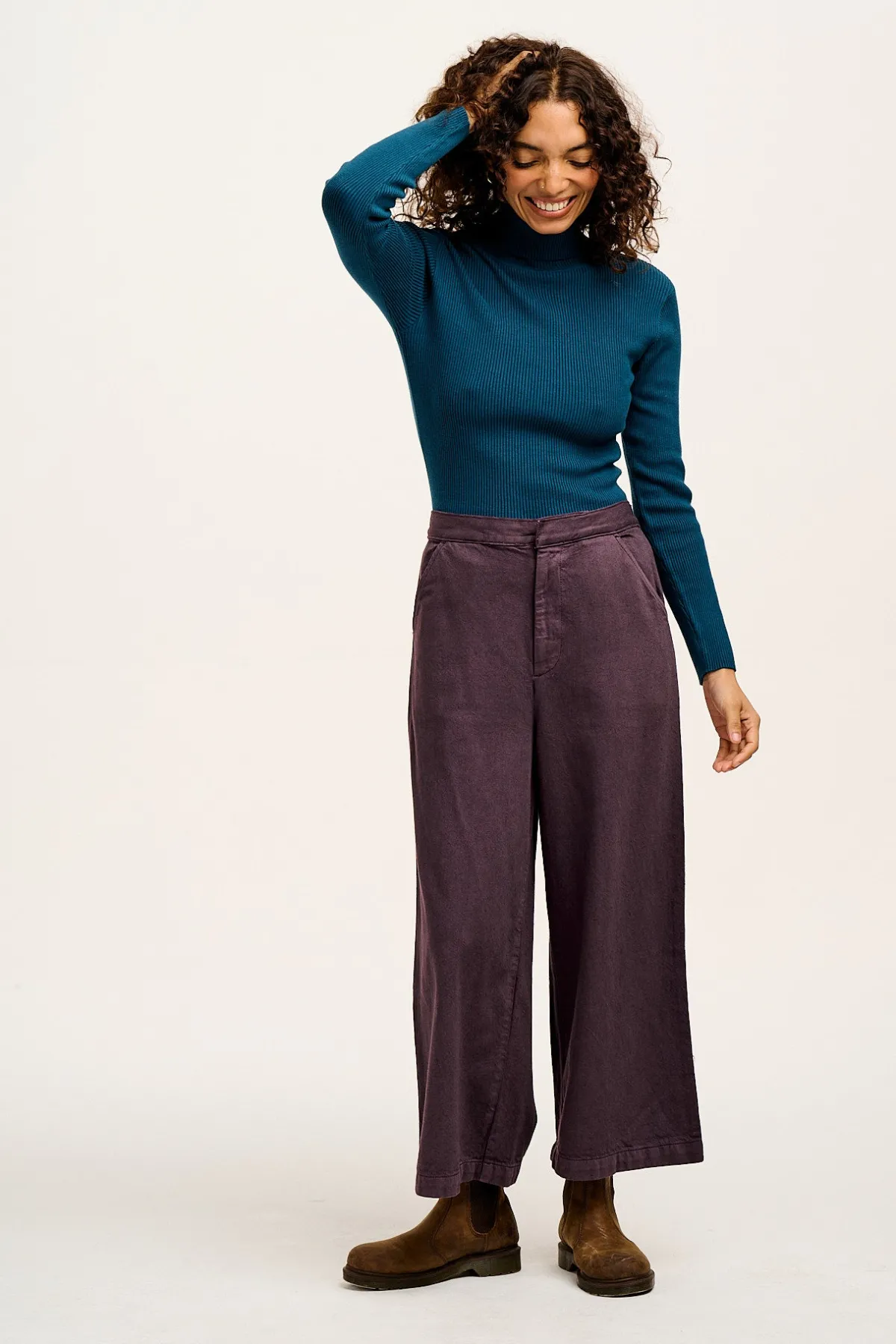 Discount Halston - Wide leg Cotton & Hemp Trousers in Plum Perfect Purple All Bottoms