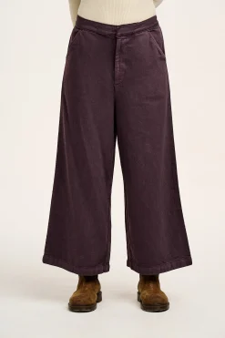 Discount Halston - Wide leg Cotton & Hemp Trousers in Plum Perfect Purple All Bottoms