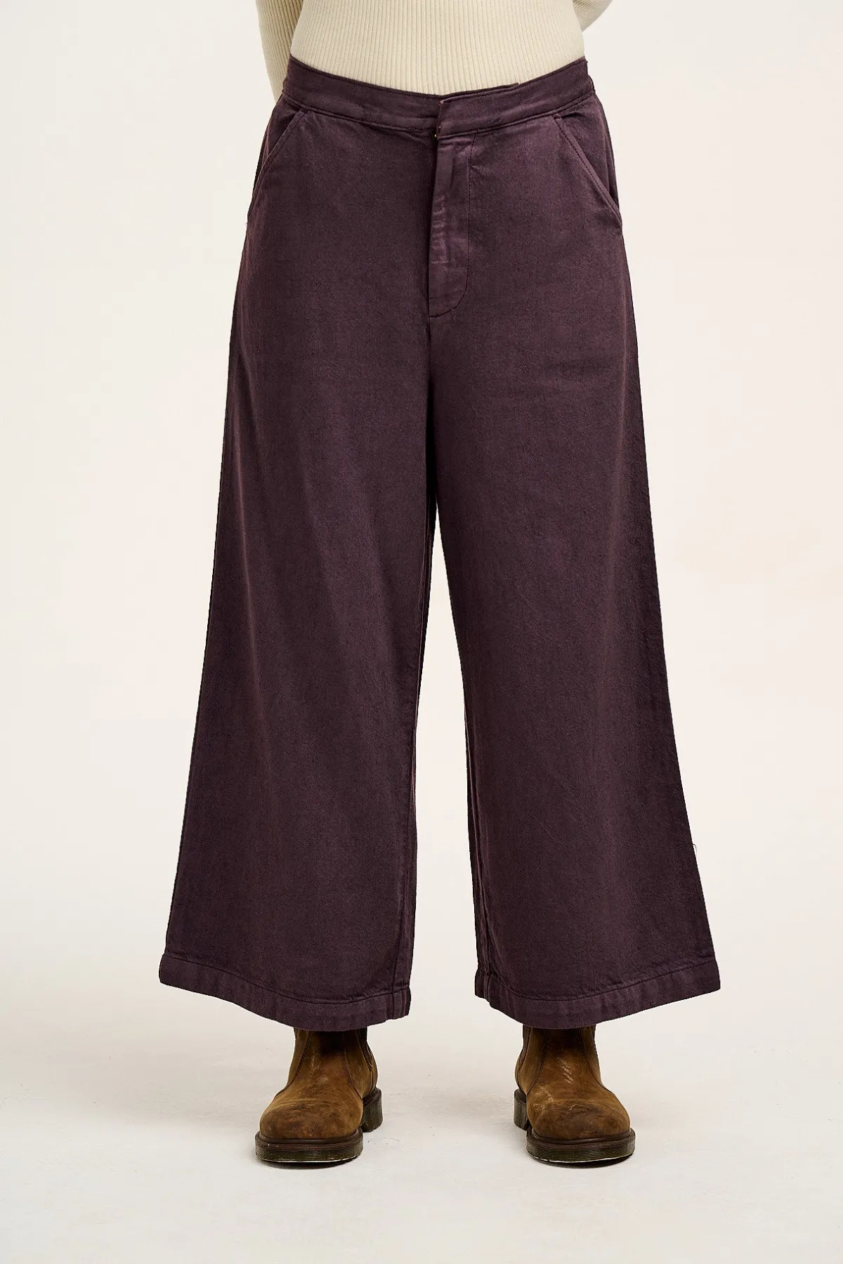 Discount Halston - Wide leg Cotton & Hemp Trousers in Plum Perfect Purple All Bottoms
